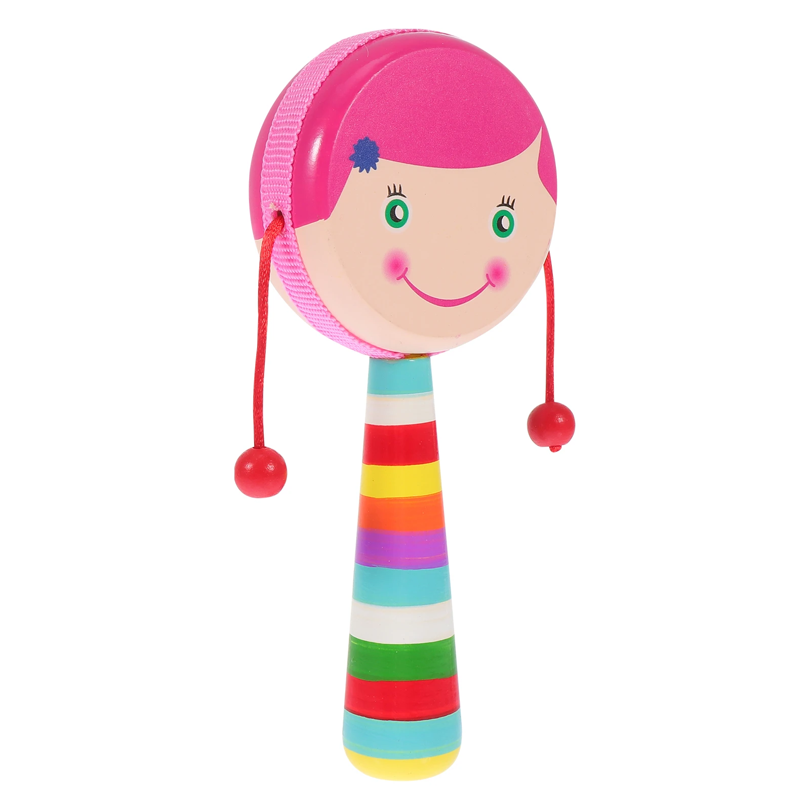 1Pc Infant Wooden Hand cranking Toy Shaking Rattle drum Toy Cartoon