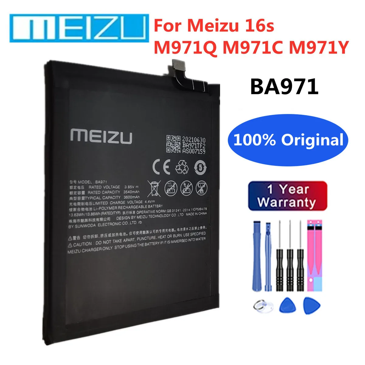 

100% Original BA971 3600mAh Replacement Battery For Meizu 16s M971Q M971C M971Y Genuine Mobile Phone Rechargable Battery Bateria
