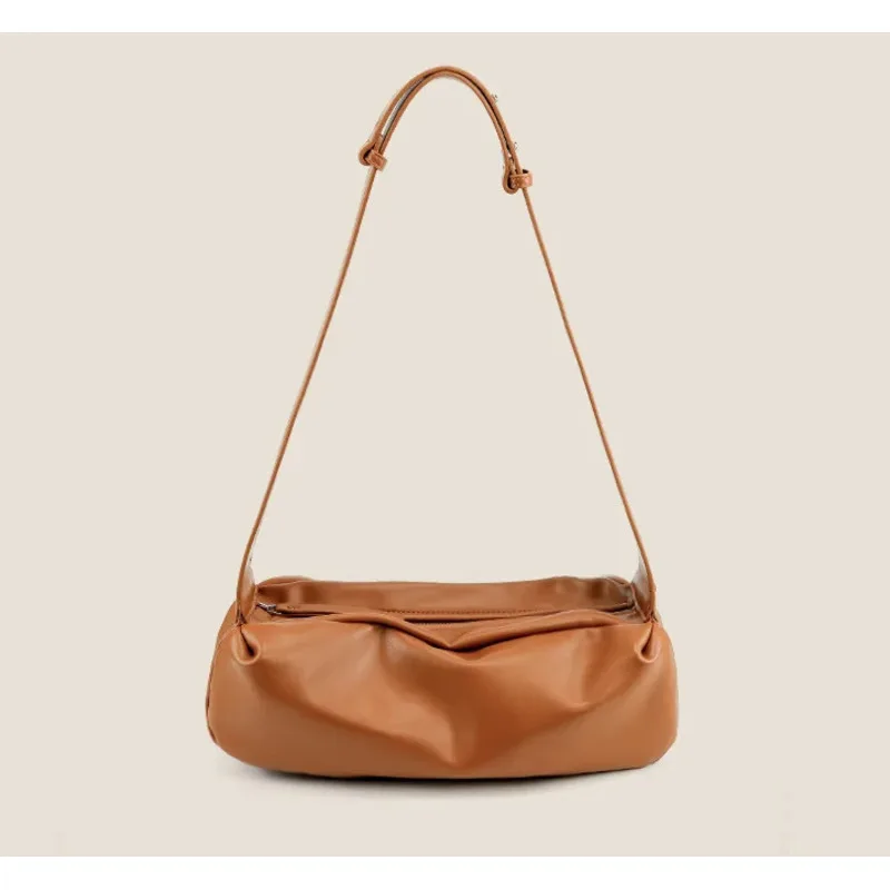 

Casual Pleated Crossbody Shoulder Bag Top Designer Wide Strap Soft Crossbody Slouchy Large Capacity Half Moon Women's Bag
