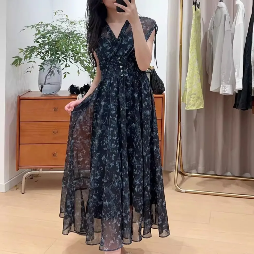 Floral Print 2026 Vestidos V-neck Drawstring Dress Japan Style Dresses  Woman New Elastic Waist Robe Summer Fresh Ropa De Mujer - AliExpress  200000345