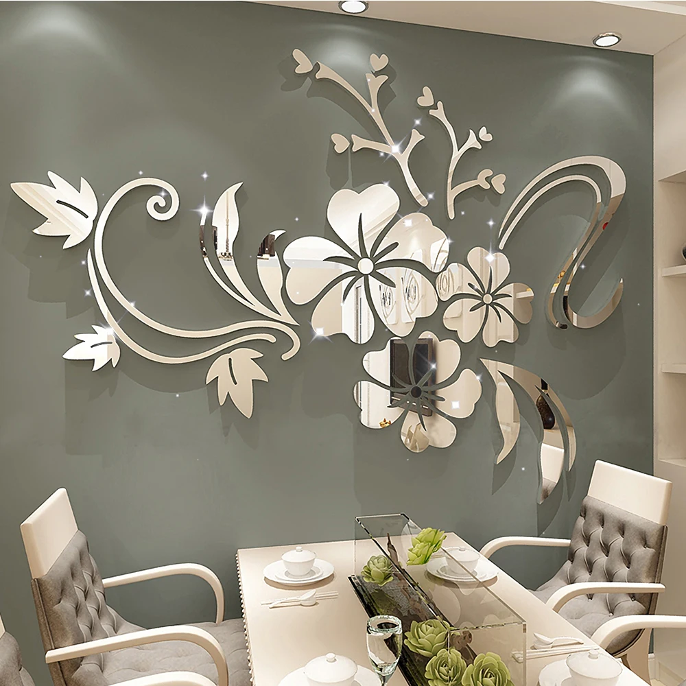 Flower Mirror Wall Decorations  3d Flower Wall Sticker Mirror - Mirror  Stickers - Aliexpress