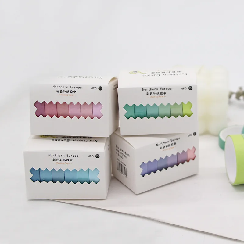 6 롤 레인보우 그라디언트 시리즈 솔리드 컬러 테이프 수제 DIY 스크랩북 소재 장식 테이프 앨범 매거진 테이프