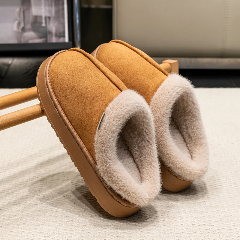 Thick Plush Winter Warm  Men's Cotton Slippers Indoor Flat Shoes Fashionable Outwear Thick Male Home Slippers Autumn and Winter — view 2