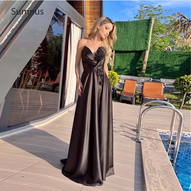 

Sumnus Black Sexy Prom Dresses Sweetheart 2022 Lace Appliques Long Floor Length Party Dresses Robes De Soirée Vestidos De Gala