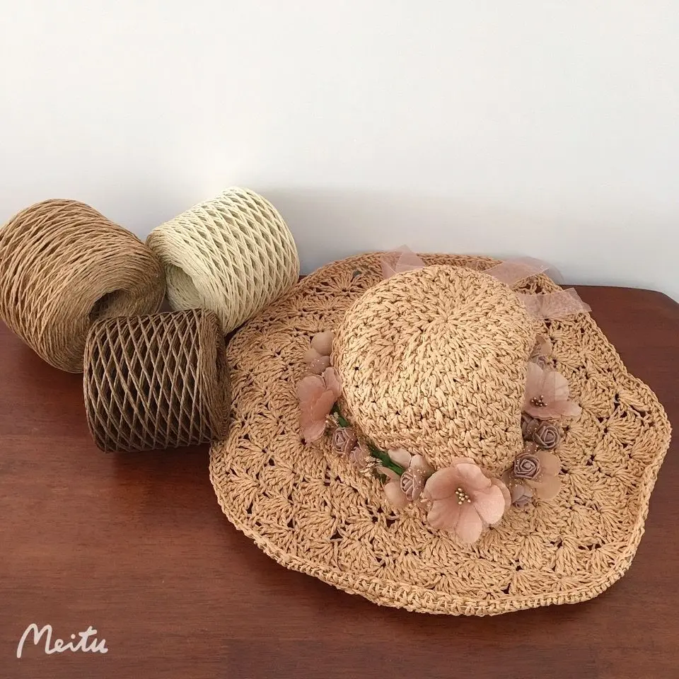Raffia Paper Yarn for Handbag, Purse Basket Rattan Knitting Crochet Panama Hat String Cord Rope Natural DIY, 150m