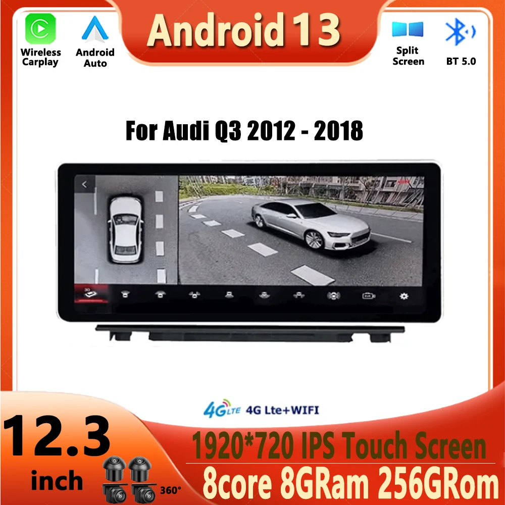 

Android 13 для Audi Q3 2012 - 2018 Автомобильная Мультимедийная стереосистема Google WIFI 4G SIM IPS сенсорный экран GPS навигация система Carplay авто