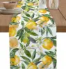 Spring Lemon Leaves Linen Table Runner Dresser Scarf Decor Summer Yellow Green Botanical Flower Table Runners Dining Table Decor 1