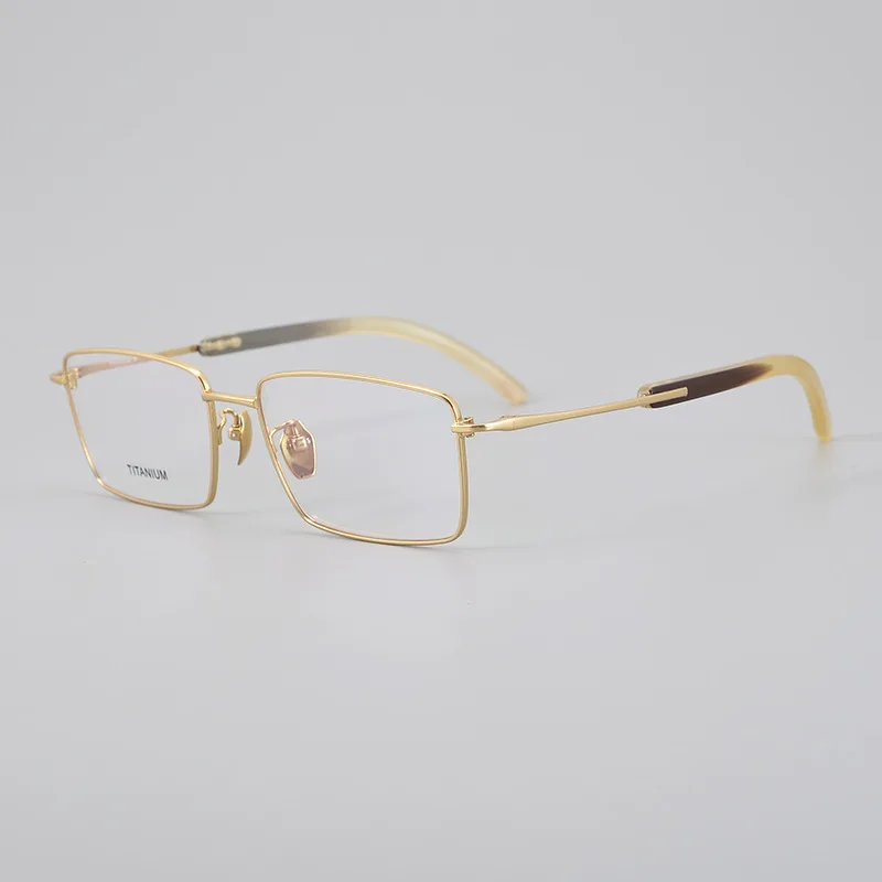 

Horn and Titanium Optical Eyeglasses Frame Men Square Prescription Myopia Glasses Frame Women Luxury Brand Retro Eyewear