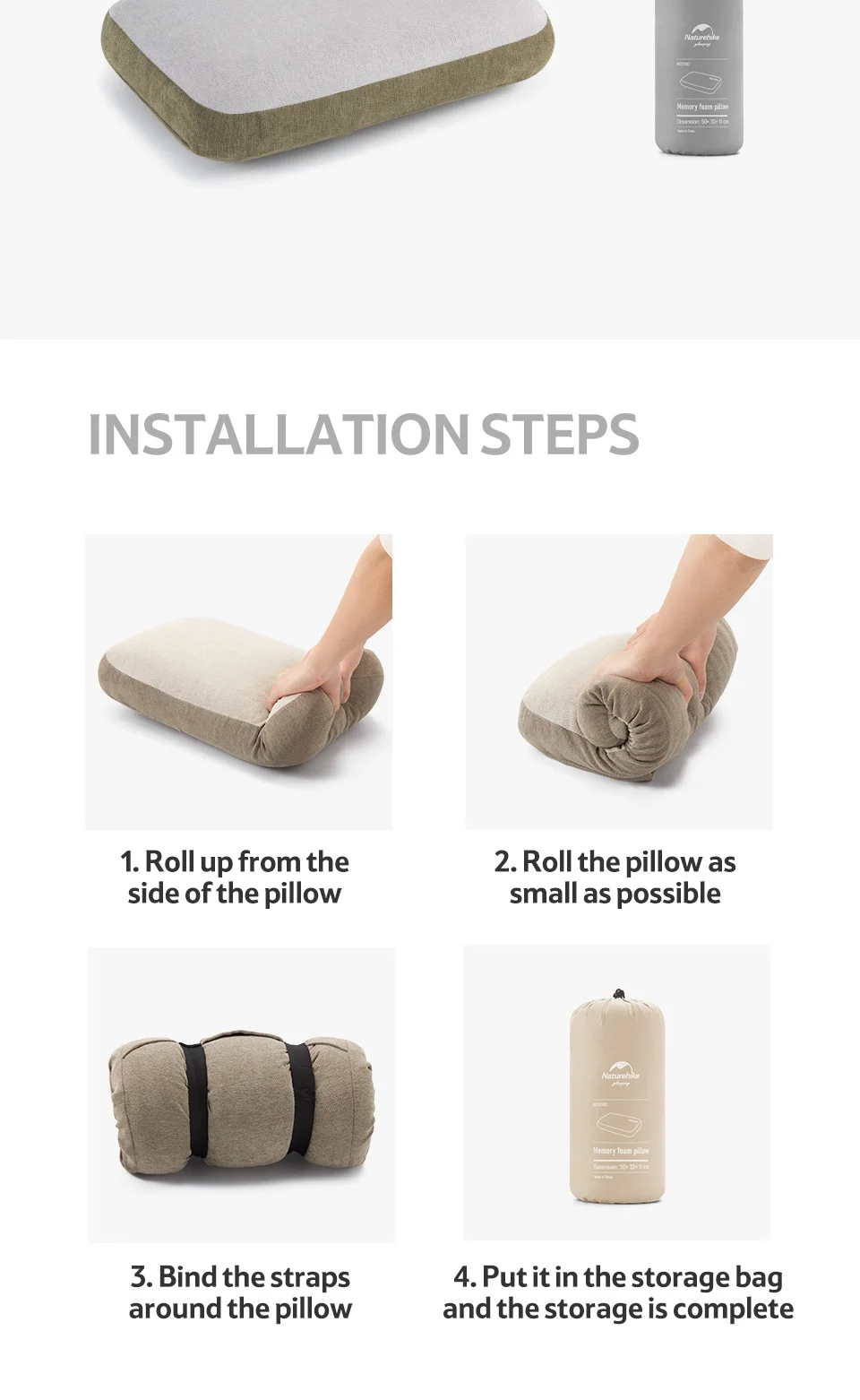 Nature hike Camping Kissen ultraleichte faltbare Memory Foam Schlaf kissen Outdoor tragbare Lagerung Reise flugzeug Strand kissen – Detail 8