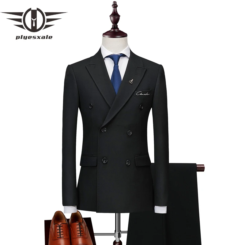 Plyesxale Double Breasted Suit Men 2022 Slim Fit Mens Suits With Pants