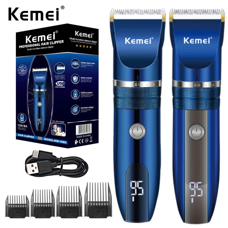 

Kemei-1085 профессиональный беспроводной триммер для волос для мужчин, регулируемая машинка для стрижки волос, электрическая перезаряжаемая машинка для стрижки волос, моющаяся