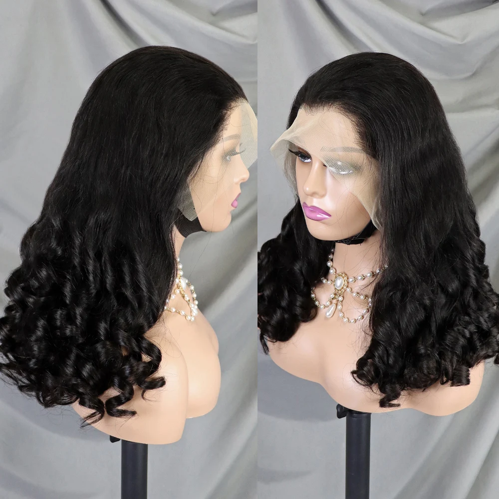 300 Density 100% Human Hair Loose Wave Fumi Bouncy Curly Wigs Double Drawn Hair Wigs 13x4 HD Lace Frontal Wigs