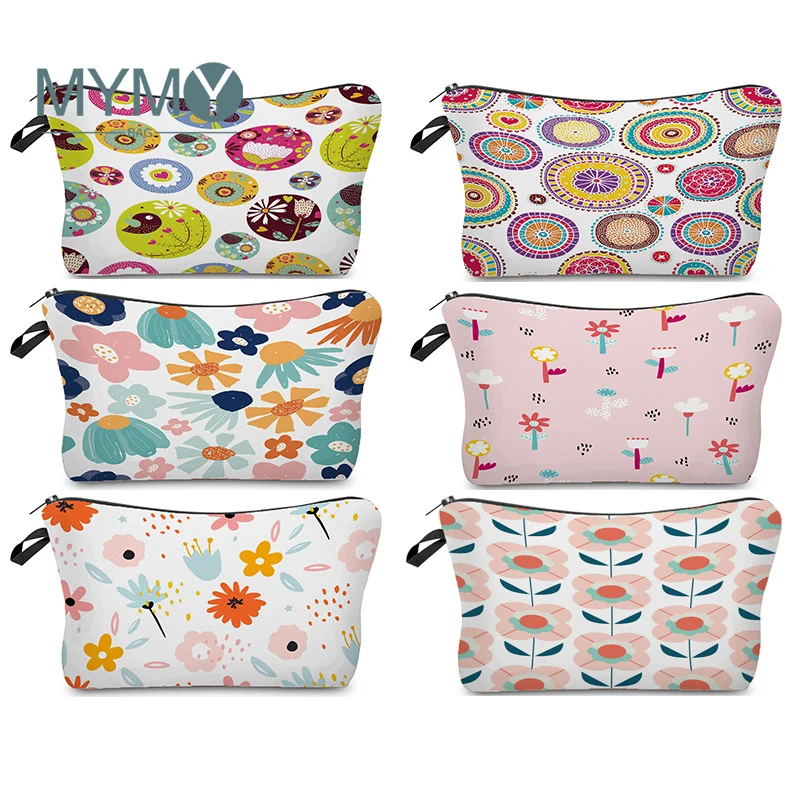 

Cartoon Cute Flower Print Cosmetic Bags for Women Makeup Case Storage Lipsticks Organizer Coin Purse Portable Small Bag Handbags