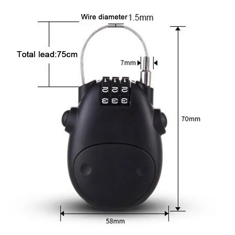 General Motorcycle Helmet Password Lock Telescopic Wire Rope Steel Cable Code Lock Antitheft Bicycle Motorcycle Helmet Lock