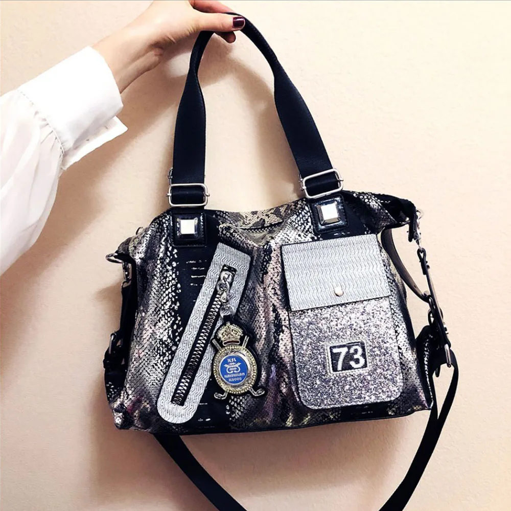 

Fashion Leather Women Luxury Handbag New Retro Shoulder Bag Female Large Capacity Messenger Bag Brand Sequins Durable Travel Bag