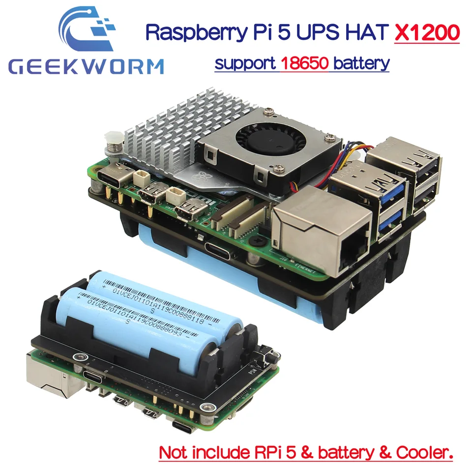 Geekworm Raspberry Pi 5 18650 UPS、X1200 V1.2 電源管理ボード Pi 5