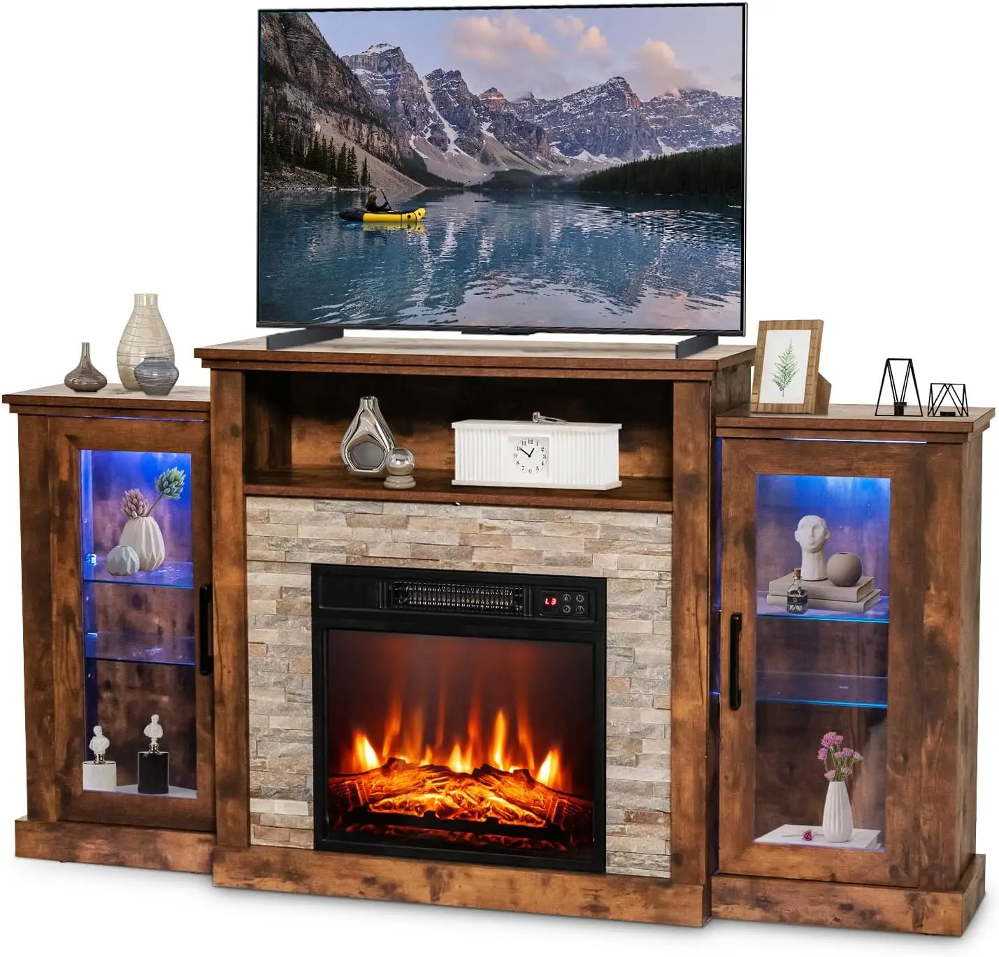 Electric Fireplace TV Stand-Entertainment Center w/18&rsquo;&rsquo; Fireplace Heater, LED Lights, APP & Remote Control,
