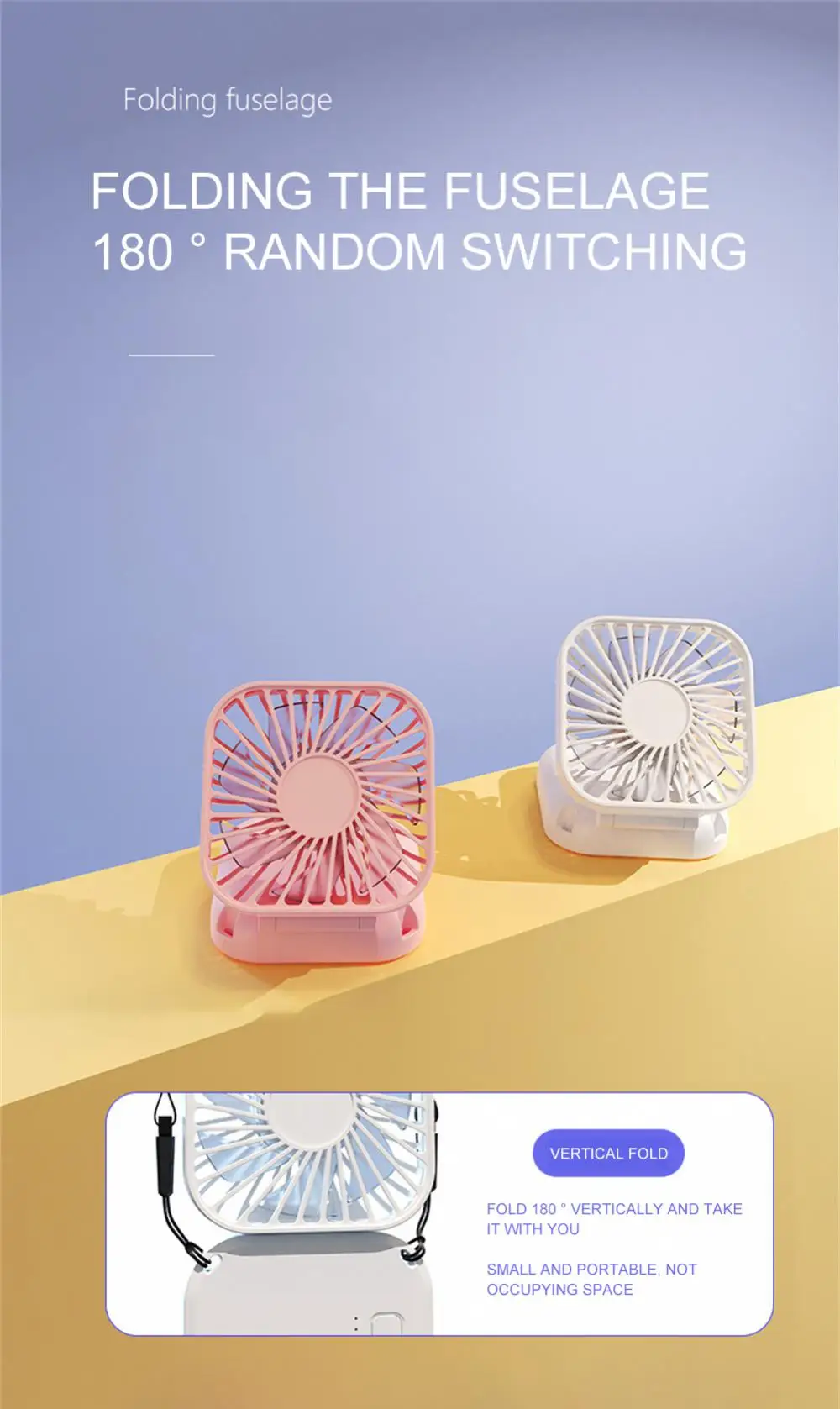 Description Picture 5 of itemHandheld Electric Mini Fan Strap Type Portable Air Conditioners Folding Camping Mirror USB Rechargeable Small Fan Desktop