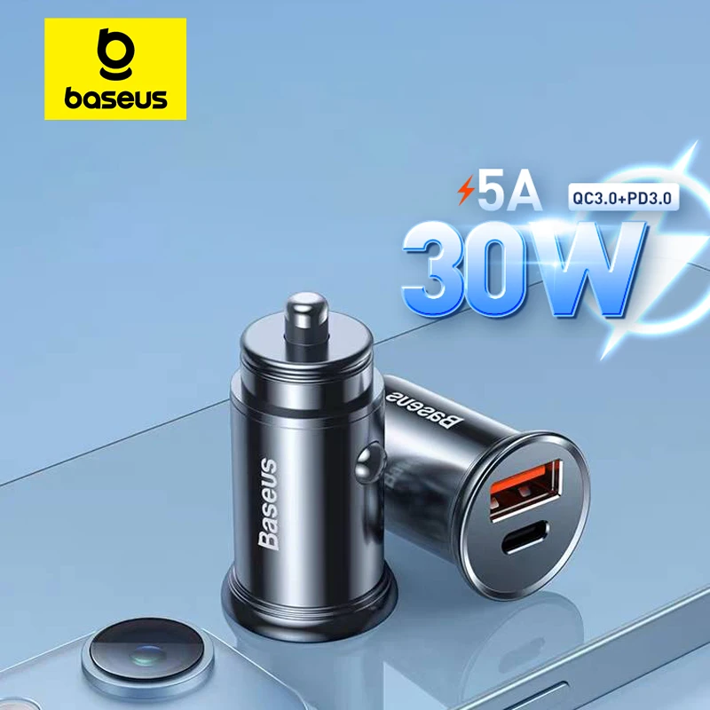 Baseus 30W Car Fast Charger Quick Charge 4.0 3.0 USB Type-C Fast Charging Car Phone Charger For Huawei Xiaomi iPhone