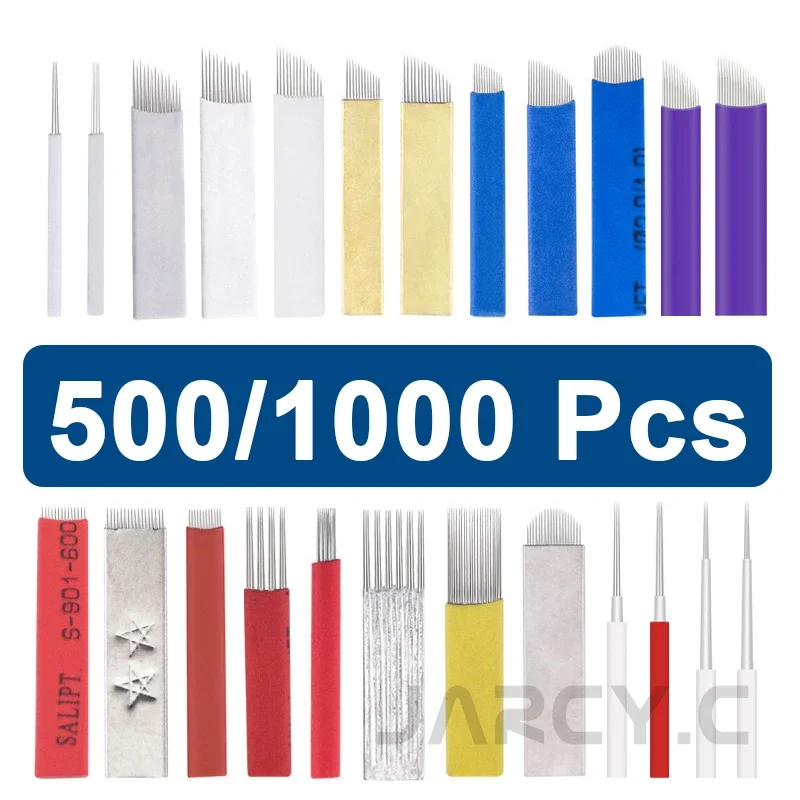 500/1000pcs Nano Microblading Needles 12/14/16/18/21 Flex U 0.18mm Full Size Tattoo Needle Eyebrow Lip Permanent Makeup Needles
