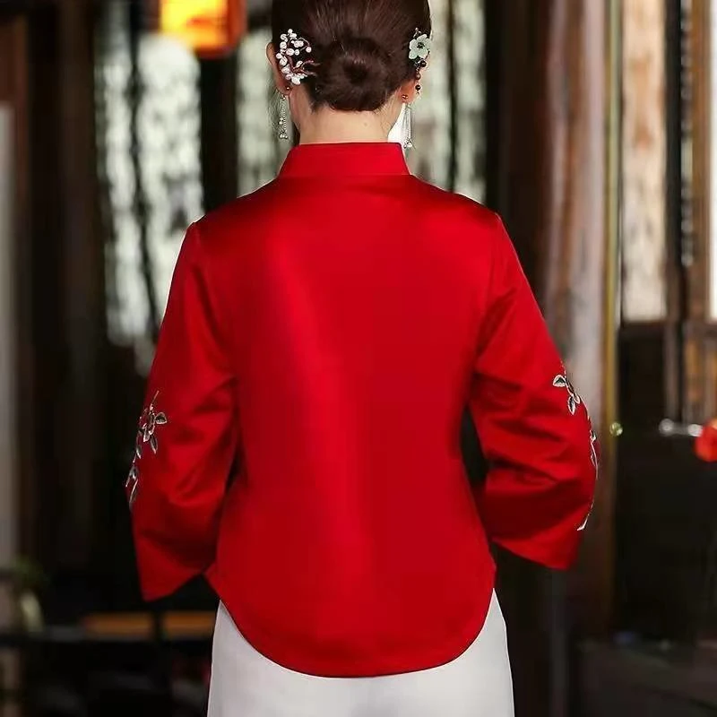 Retro Embroidery Chinese Tang Dress Shirt Standing Collar Hanfu Women's Harajuku Ethnic Top Women's New Elegant Cheongsam Top