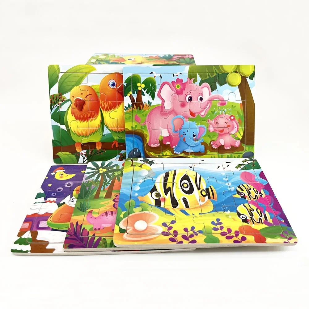 1pc 11*15cm Wooden Jigsaw Puzzle Cartoon Animal Parent-child Theme Puzzles Game Kids Montessori Educational Toys for Children 4