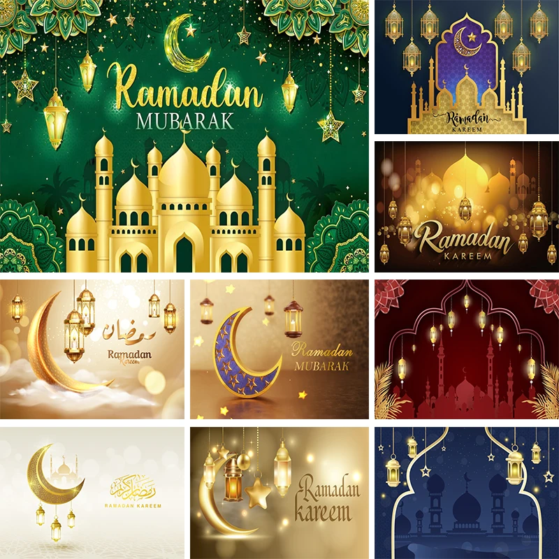 

Green Ramadan Mubarak Backdrop Vinyl Banner Muslim Islamic Mosque Photo Background Baby Photography Kareem Party Decoration 2024