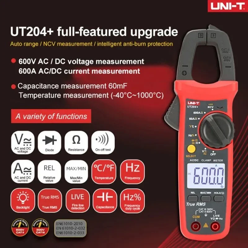 Uni-T Pinza Amperometrica Ut201 Ut202 Ut202A Ut203 Ut204 Plus Tester Digitale Pinza Voltmetro Professionale Amperometro Elettrico Multitester