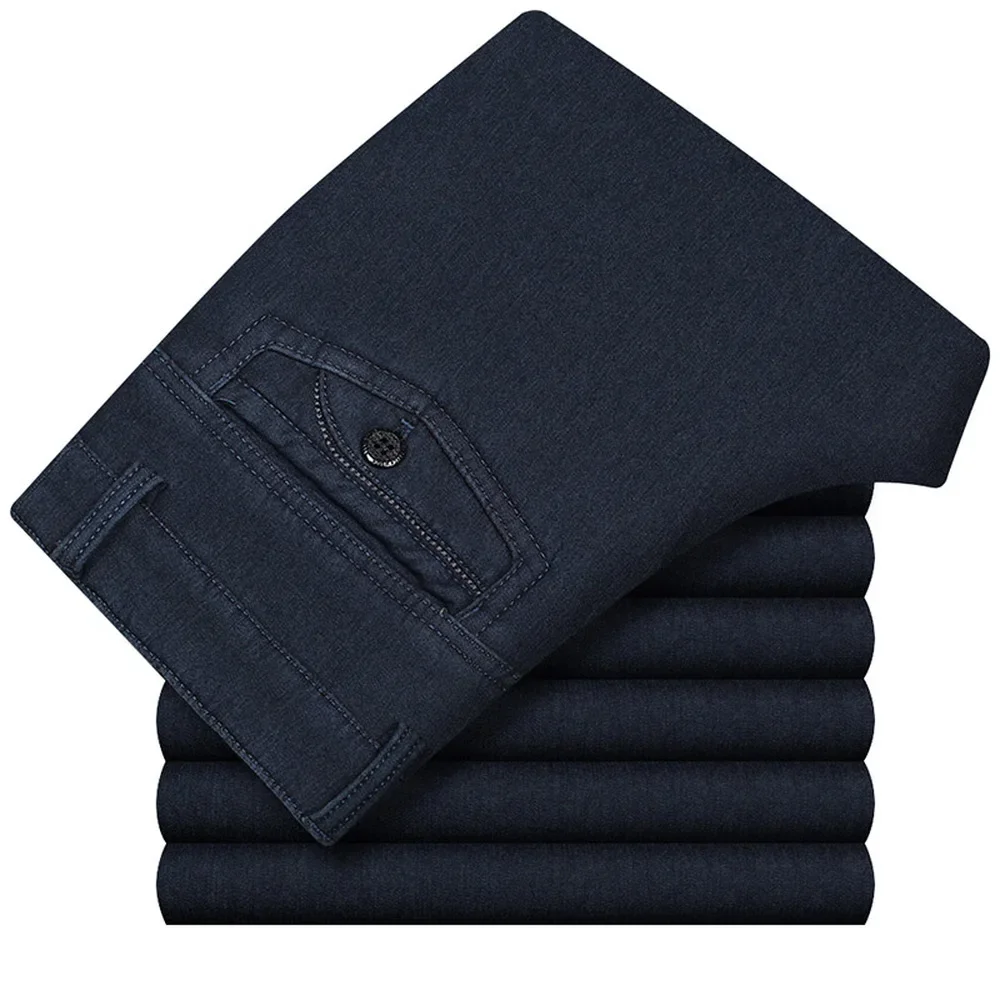 Big Size Classic Business Jeans For Men Autumn Winter Male Casual High Quality Thick Fleece Warm Elastic Denim Pants Size 30-44 2