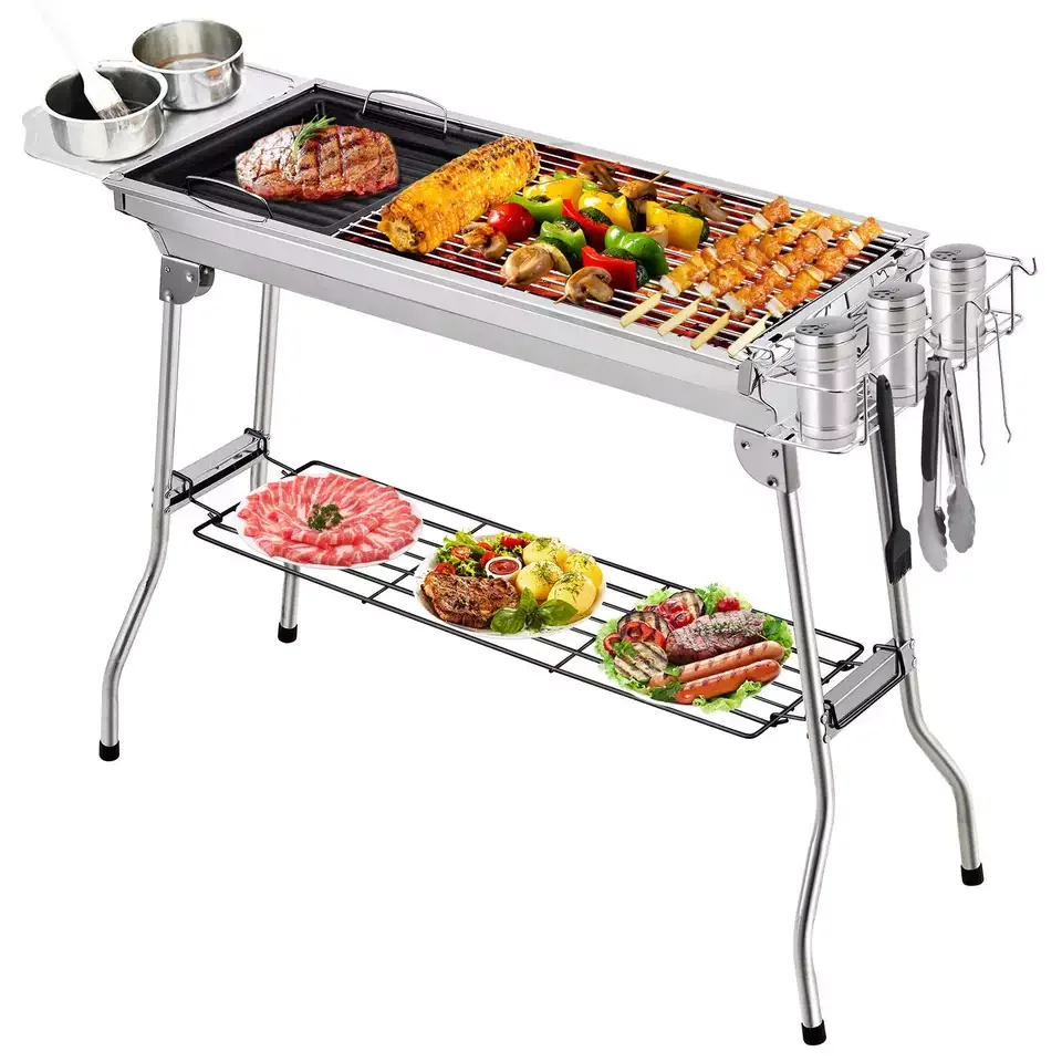 3-5 People Stand Stainless Steel Folding Outdoor Camping Portable Charcoal Bbq Grill Foldable Easy Taking Barbecue Grill outdoor supplies aluminum outdoor cookware set ultra light camping portable pot set 2 3 people picnic cookware outdoor camping