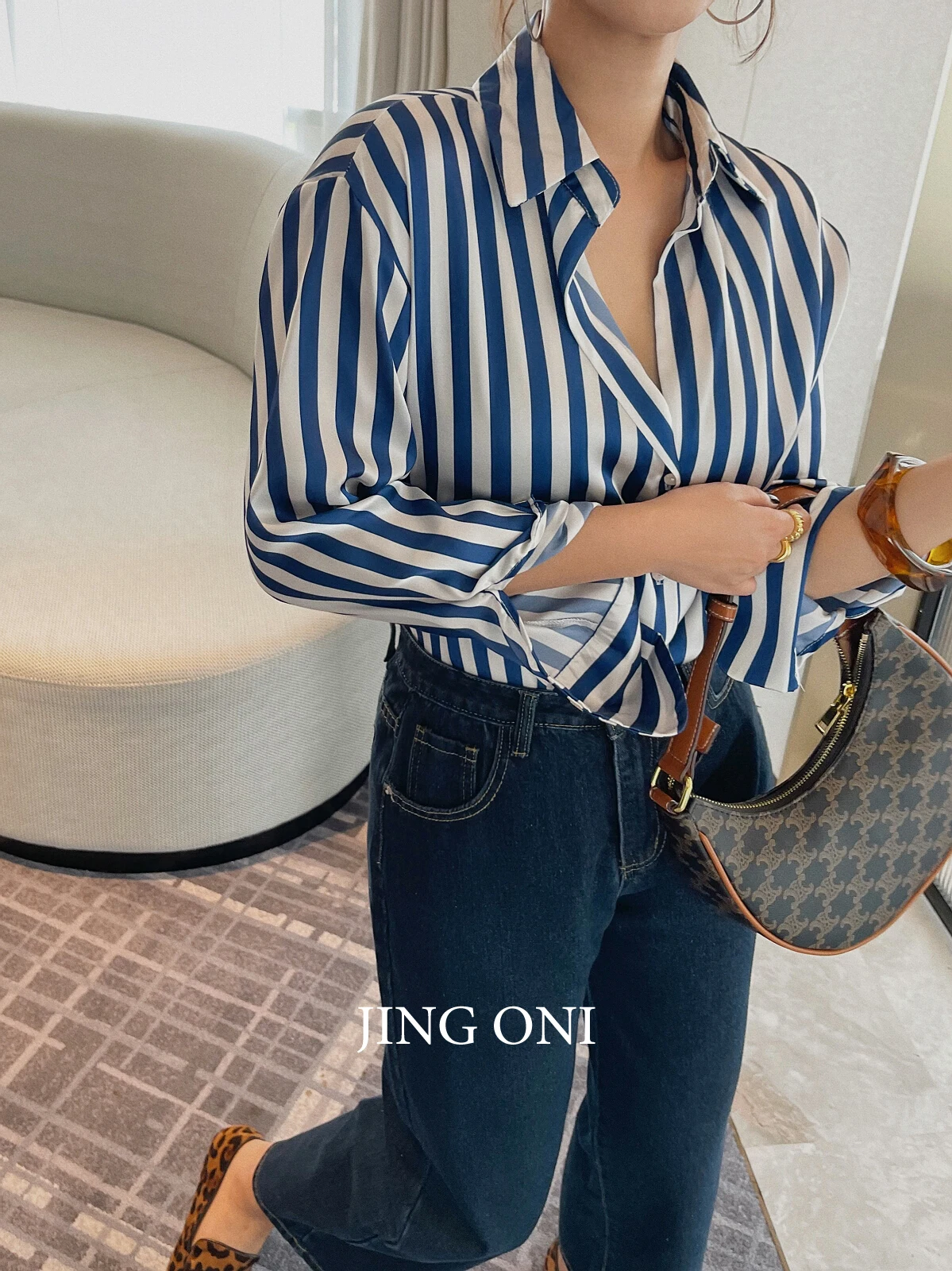 Satin Stripe Shirt Blouse Women 2023 Clothing Vintage Elegant Korean Style Y2K Fashion Cropped Luxury Oversized Top Long Sleeve luckymarche stripe oversized graphic t shirt qwtax23515pix