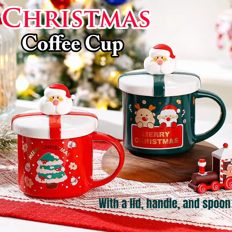 

Creative Christmas Gift 400ML Ceramic Cup Cute Xmas Tree Elk Snowman Couple Mugs Home Office Milk Coffee Cups with Lid Spoon