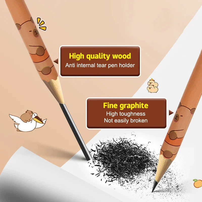 Writing Stationery Eraser Pencil Drawing Pencils Funny Cute Capybara Writing Pencil Cartoon HB Drawing Pencil Student Stationery Sketch Items Creative Fashion 12Pcs