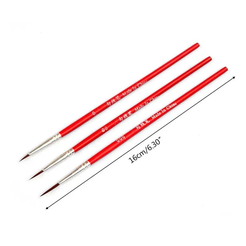 3pcs/set 0 00 000 Nylon Brush Hook Line Pen Professional Fine Tip Drawing Brushes for Acrylic Watercolor Oil Painting 6