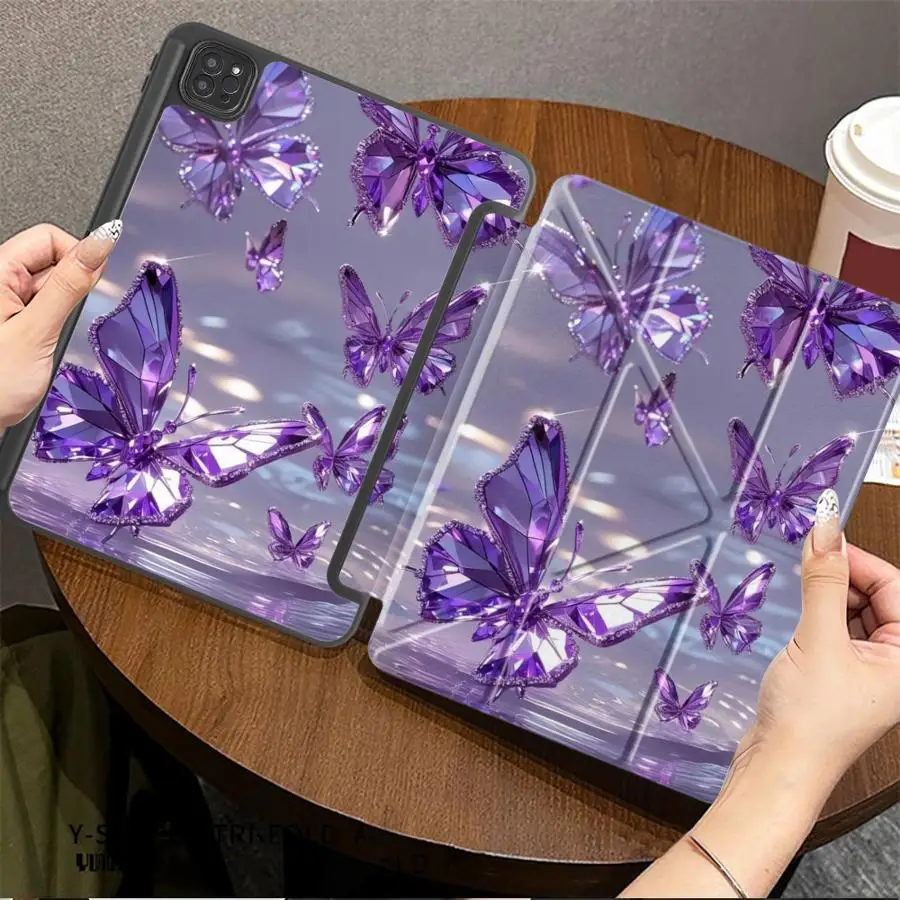 Purple Butterfly Tablet Case with Built-In Holder