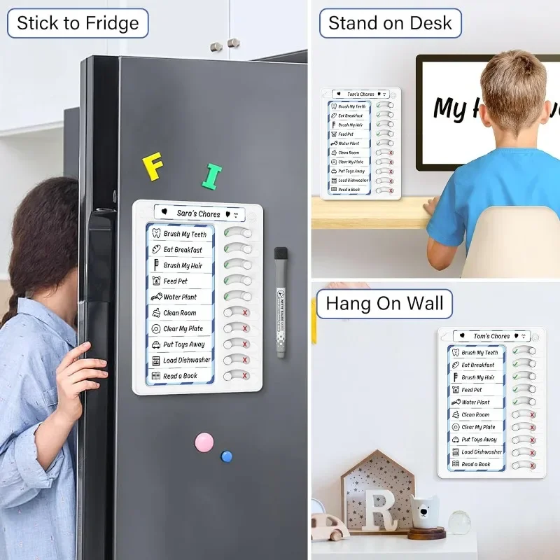 Erasable Chore Chart Daily Planner Tools for Kids to Do List Routine Checklist Task Planning Board with Magnetic Stickers