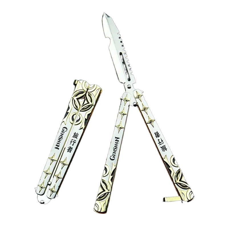 New Animation Game Genshin Impact Butterfly Knife Toy Unsharped Metal Weapon Wolf's Last Road Stick Cyno Weapon Model Gift 5