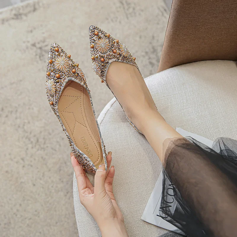 Pointed Toe Women Flat Rhinestones Loafers Autumn Rivets Classic Ladie Flats Shoes Women's Ballet Flats Soft Boat Shoes 2023 3
