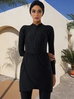 3PCS/Set Long Sleeve Swimwear Black Modest Burkini Swimsuit Swim Summer Beach Outfit For Women