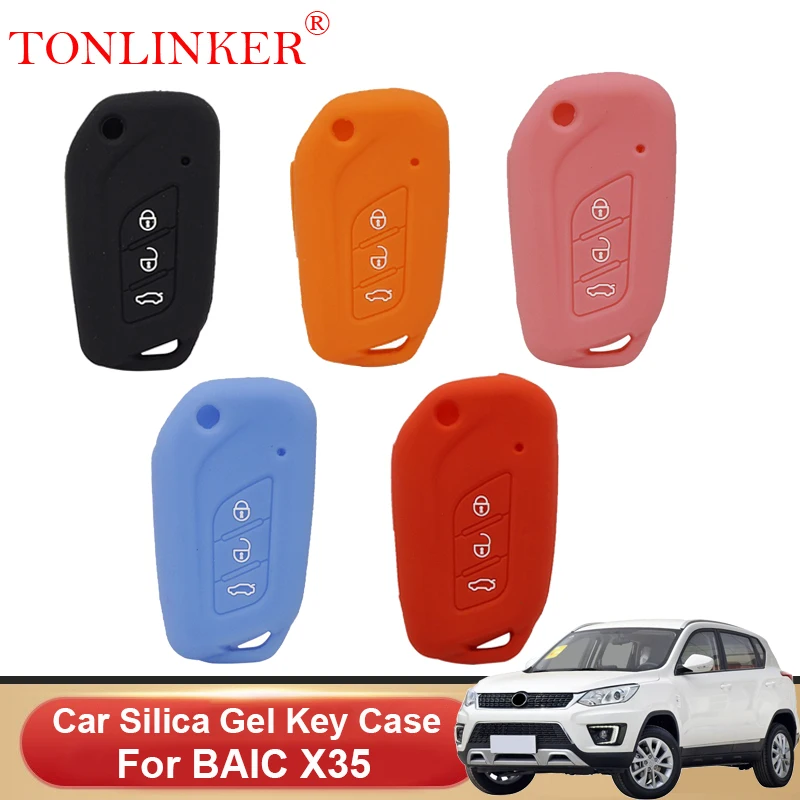 TONLINKER 실리카 젤 자동차 키 케이스 BAIC X35 FL X25 Senova 쉘 홀더 원격 자동차 전용 스타일링 키 체인 액세서리