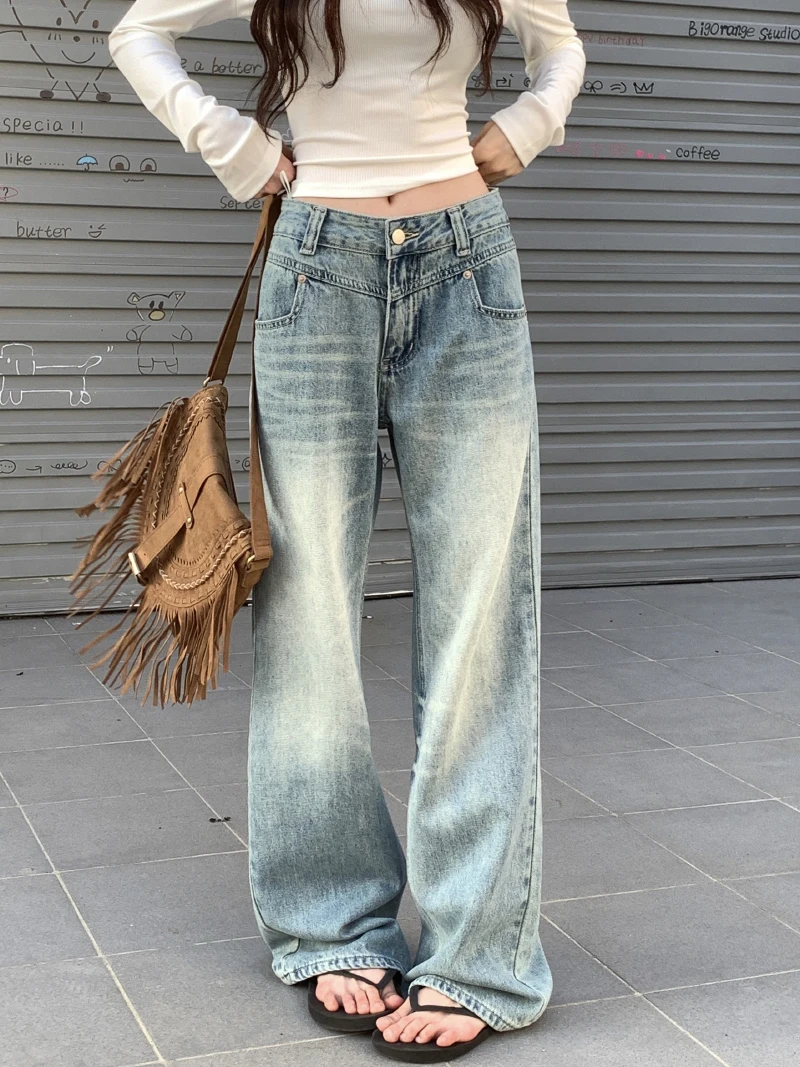 

Женские мешковатые джинсы Slergiri, уличная одежда с карманами и вышивкой, прямые широкие джинсовые брюки с высокой талией в американском стиле ретро, Y2k