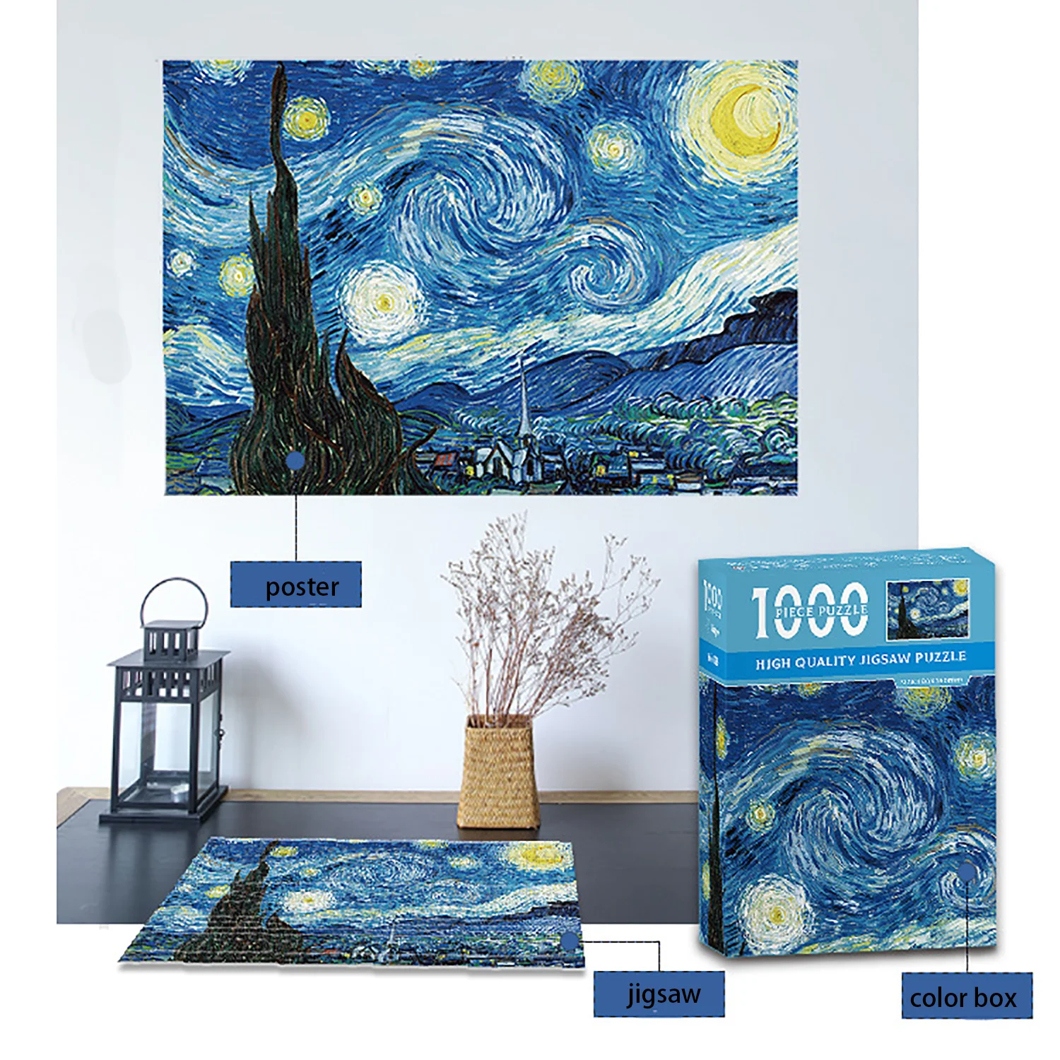 1Set 1000PCS Starry Night Puzzle, Decompression and Educational Learning Toys, Best Gift for Adults Artwork And Family Game 6