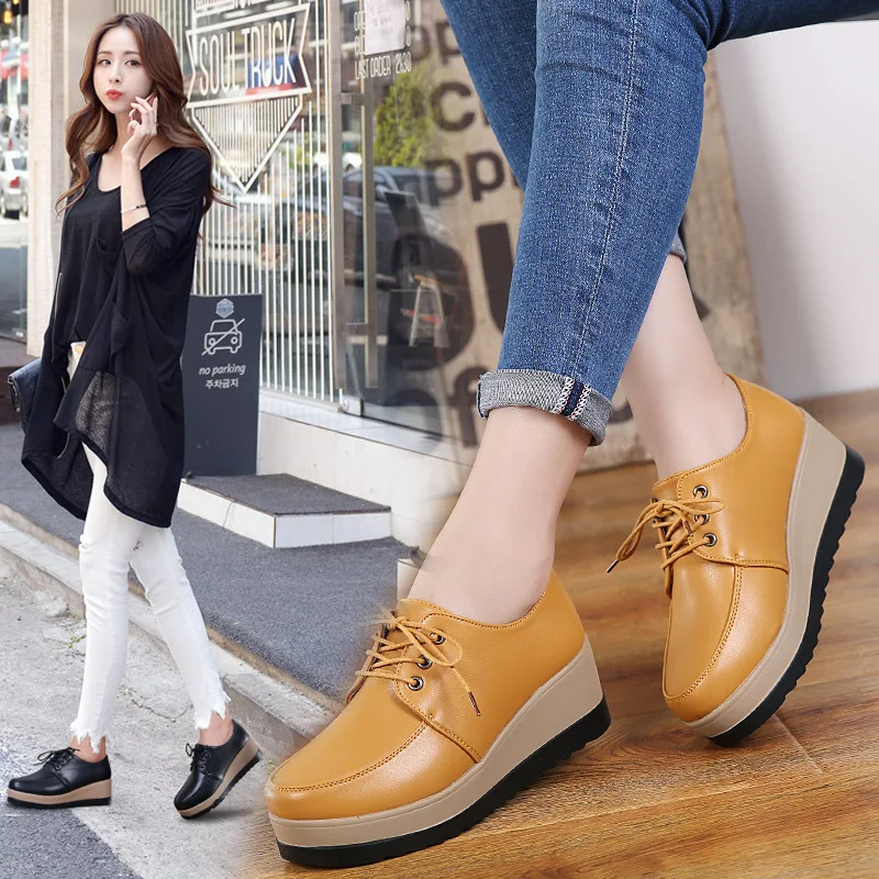 

2023 new fashion women flat platform shoes leather Wedges soft Loafers shoes size 33-40