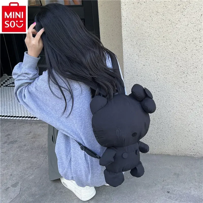MINISO Sanrio HelloKitty Butterfly Sweet Doll Backpack Women's Retro Fashion Denim Multi functional versatile Storage Backpack