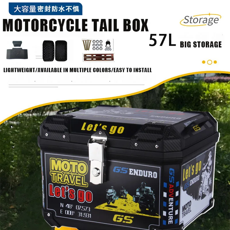 Motorcycle Tail Box Nearly 57L Motorcycle Tail Box Universal For R1200GS R1250GS F800GS F850GS Large Capacity Top Tail Box Rear Luggage Tool