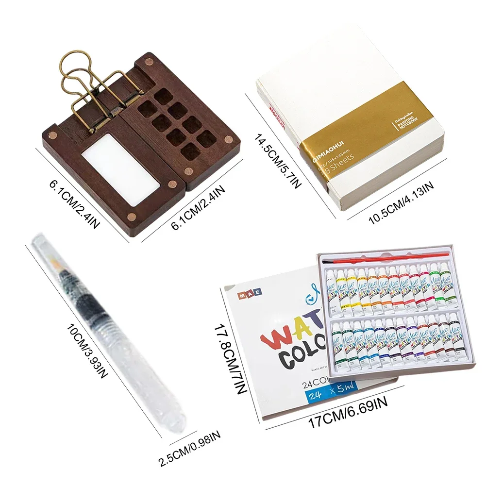 Wooden Grid Paint Box Pocket Artist Travel Paint Palette Mini Watercolor Set for Painters Artists Students