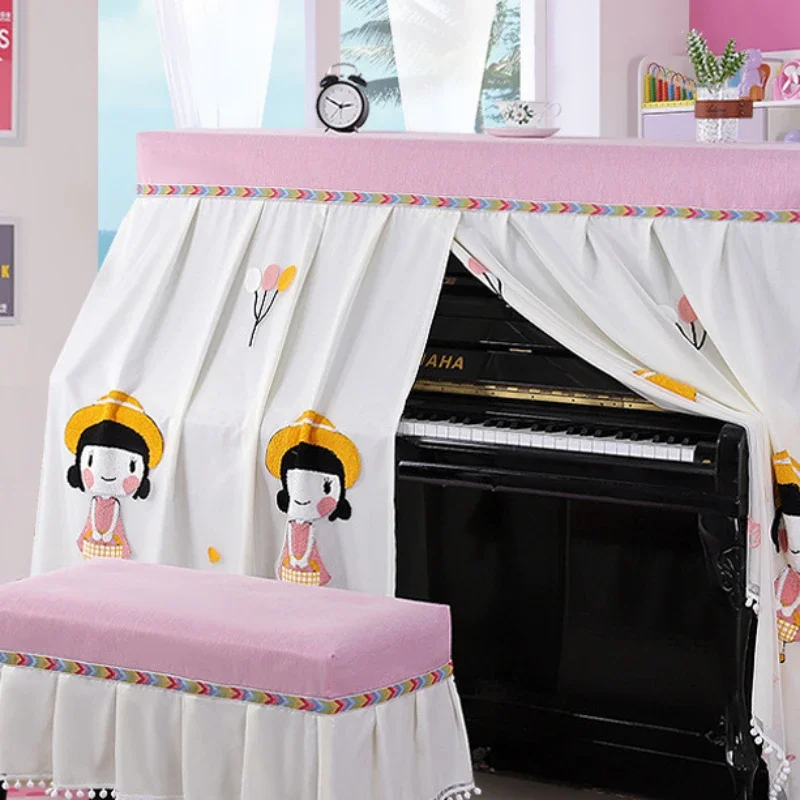 Cartoon Embroidery Series Piano Cover The Center Design Does Not Need To Be Removed Warm Little Bear Blue Piano Dust Cover
