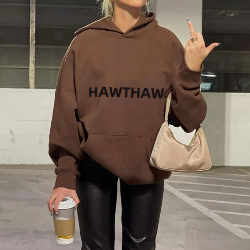 Women's Autumn and Winter Fashion Letter Printing Loose Hooded  New Long-sleeved Pullover Street Style Trendy Sweater Women
