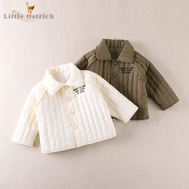 Newborn Baby Girl Boy Letter Embroidery Cotton Padded Jacket Infant Child Solid Warm Casual Lapel Coat Winter Baby Clothes 1-5Y