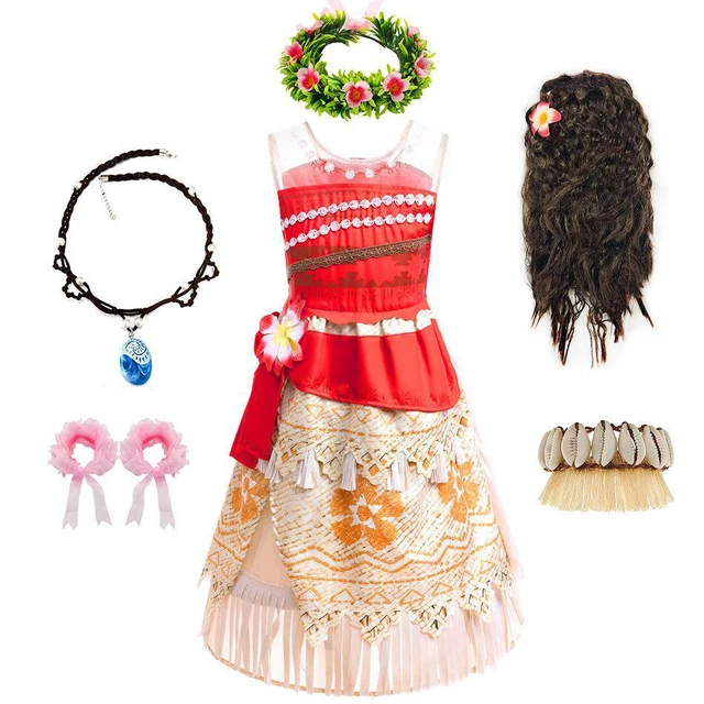 Robe de luxe Vaiana pour enfants, ensemble de costume d'actrice de film pour filles avec accessoires, robe de style polynésien pour fête à thème 1
